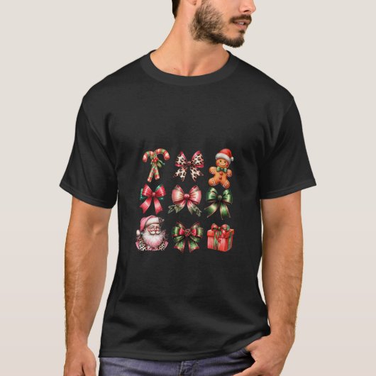 Womens Santa HO HO HO Snowman Gingerbread Candy Ca Tシャツ (正面)