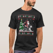Womens Santa Riding Siberian Husky Dog Tree Lighti Tシャツ (正面)