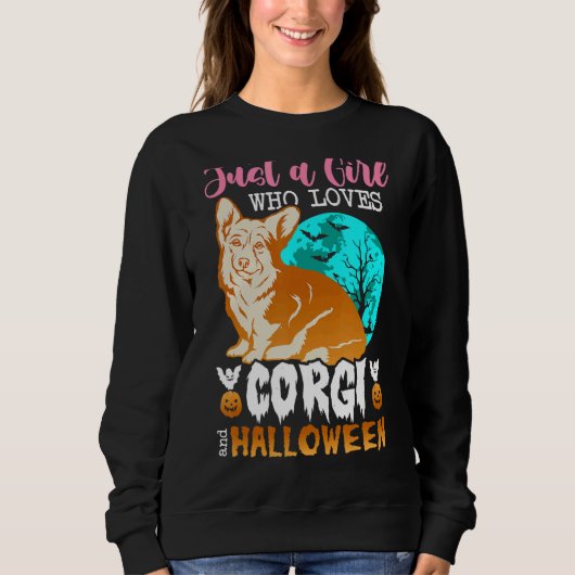 Womens Scary Halloween dog corgi holder スウェットシャツ (正面)
