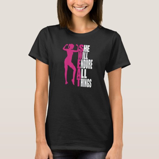 Womens She Will Endure All Things Fitness Gym Wome Tシャツ (正面)