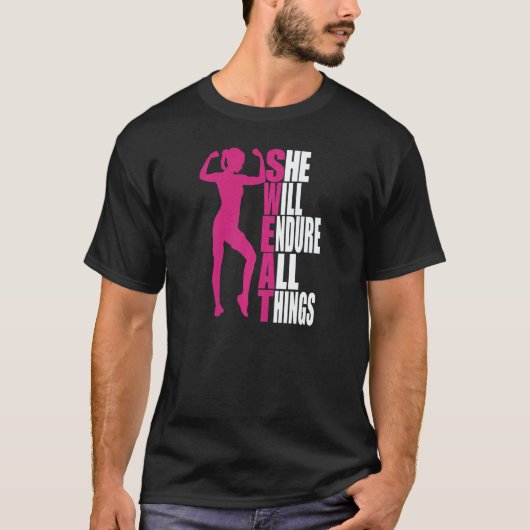 Womens She Will Endure All Things Fitness Gym Wome Tシャツ (正面)