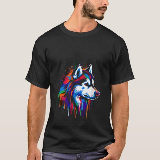 Womens Siberian Husky Dog Minimalist and Vibrant S Tシャツ (正面)