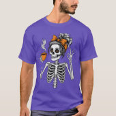 Womens Skeleton Coffee Lover Halloween Pumpkin Spo Tシャツ (正面)