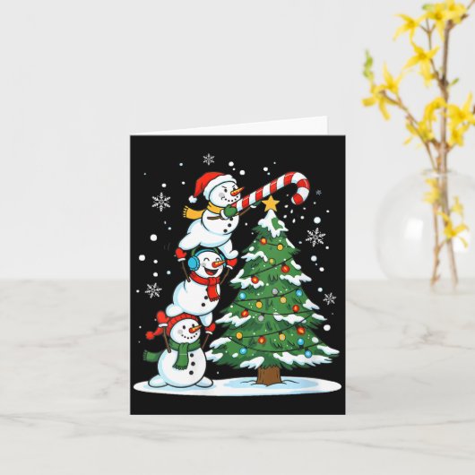 Womens Snowman Candy Cane Christmas Tree Winter Fu カード (黄色い花)