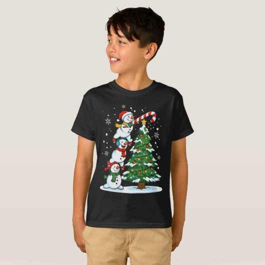 Womens Snowman Candy Cane Christmas Tree Winter Fu Tシャツ (正面フル)