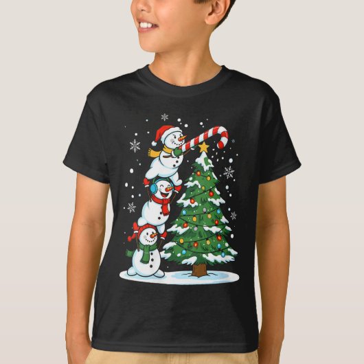 Womens Snowman Candy Cane Christmas Tree Winter Fu Tシャツ (正面)