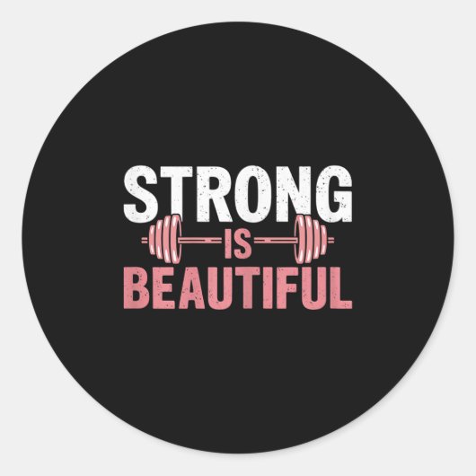 Womens Strong Is Beautiful Gym Fitness Motivationa ラウンドシール (正面)