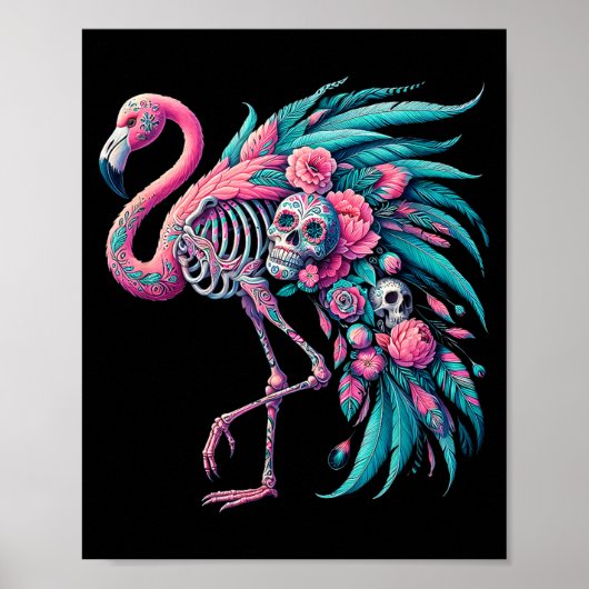 Womens sugar skull mexican flamingo dia de los ポスター (正面)