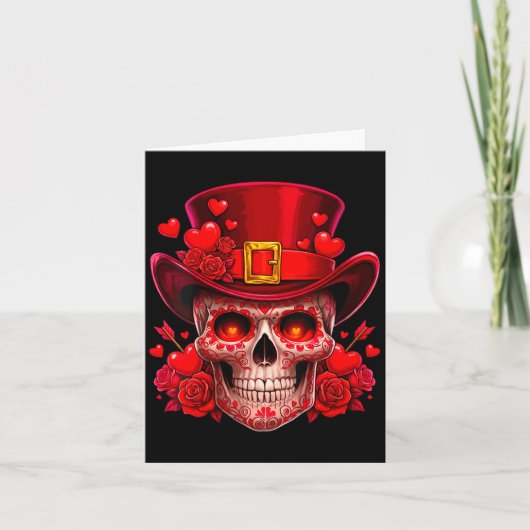 Women's Sugar Skull Valentine Cud Red Roses Couple カード (正面)