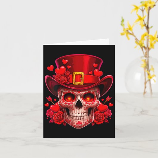 Women's Sugar Skull Valentine Cud Red Roses Couple カード (黄色い花)