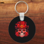 Women's Sugar Skull Valentine Cud Red Roses Couple キーホルダー (正面)
