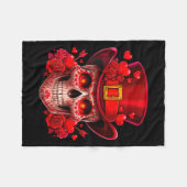 Women's Sugar Skull Valentine Cud Red Roses Couple フリースブランケット (正面(横))