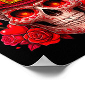 Women's Sugar Skull Valentine Cud Red Roses Couple ポスター (角)
