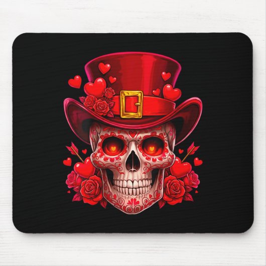 Women's Sugar Skull Valentine Cud Red Roses Couple マウスパッド (正面)