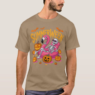 Womens Summerween Vibes Skeleton Pumpkin Spooky Va Tシャツ
