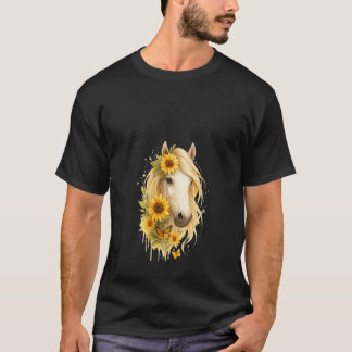 Womens Sunflower Horse Portrait Cowgirl Equestrian Tシャツ