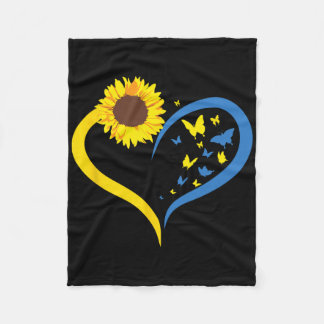Womens Sunflower Love Heart I Stand With Ukraine B フリースブランケット