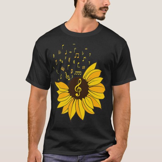 Womens Sunflower Music Lover Notes Student Teacher Tシャツ (正面)