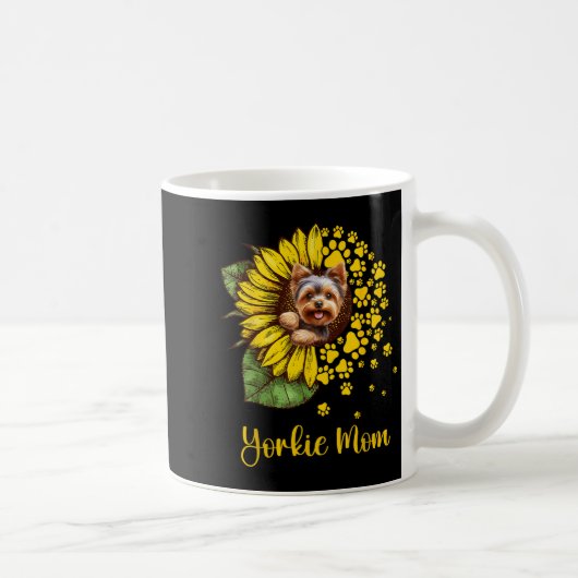 Womens Sunflower Yorkie Mom Dog Lover コーヒーマグカップ (右)