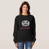 Women's Sweatshirt White Pumpkin Happy Halloween スウェットシャツ (正面フル)