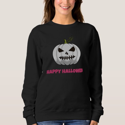 Women's Sweatshirt White Pumpkin Happy Halloween スウェットシャツ (正面)