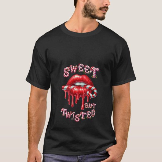 Womens Sweet But Twisted Valentine Lips Candy Cane Tシャツ (正面)