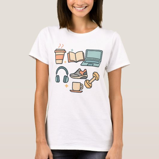 Women's T-Shirt - Daily Life Icons Work & Wellness Tシャツ (正面)