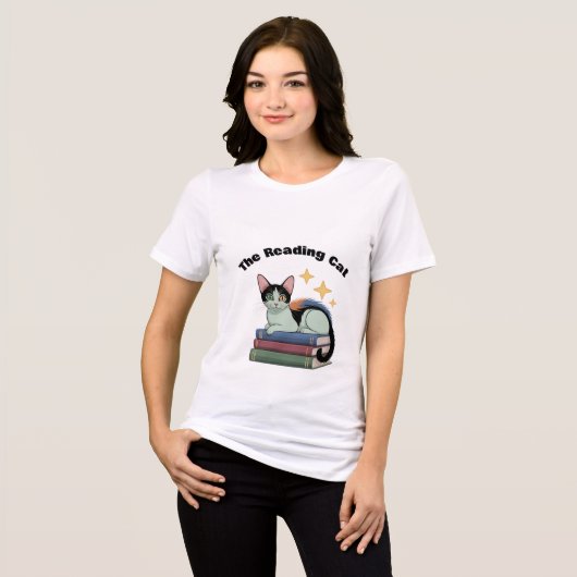 Women's T-shirt - The Reading Cat トライブレンドTシャツ (正面全面)