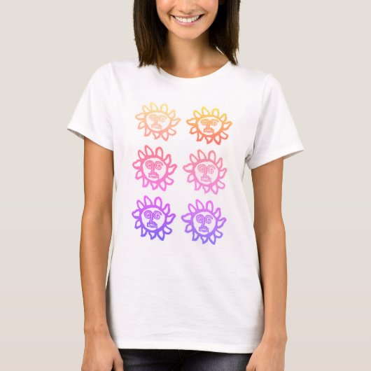 Women's T-Shirt With Bold Face Sun Design Tシャツ (正面)
