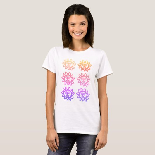 Women's T-Shirt With Bold Face Sun Design Tシャツ (正面フル)