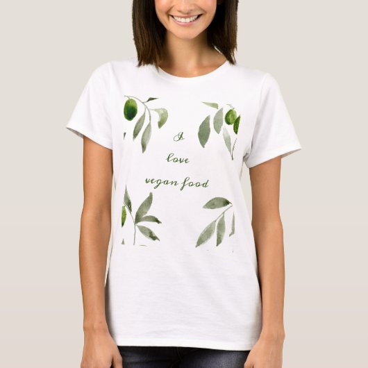 Women's t-shirt with olives and I love vegan food  Tシャツ (正面)