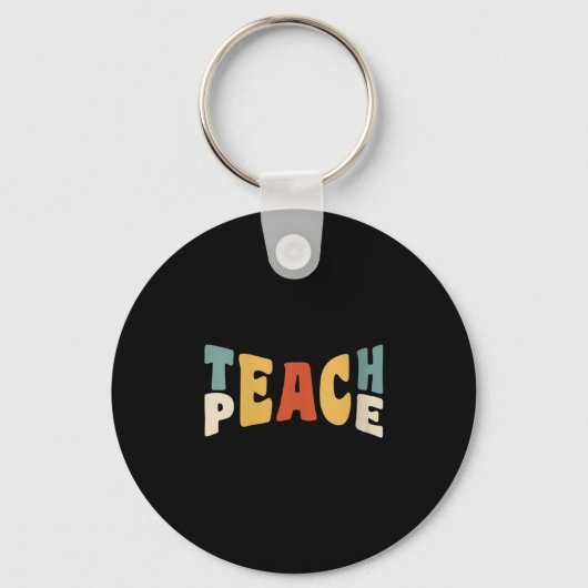 Womens Teach Peace Retro Teacher Motivational Educ キーホルダー (正面)