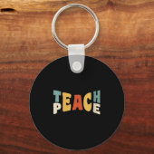 Womens Teach Peace Retro Teacher Motivational Educ キーホルダー (正面)