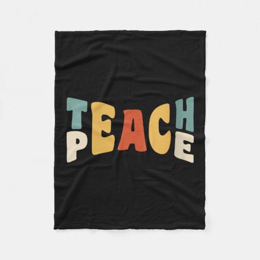 Womens Teach Peace Retro Teacher Motivational Educ フリースブランケット (正面)