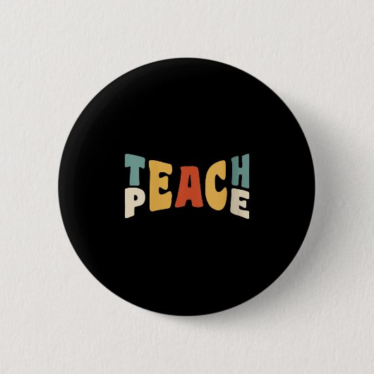 Womens Teach Peace Retro Teacher Motivational Educ 缶バッジ (正面)