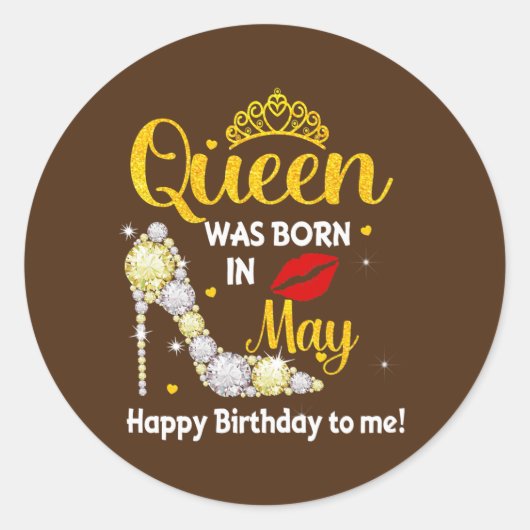 Womens This Queen Was Born in May Birthday Funny ラウンドシール (正面)