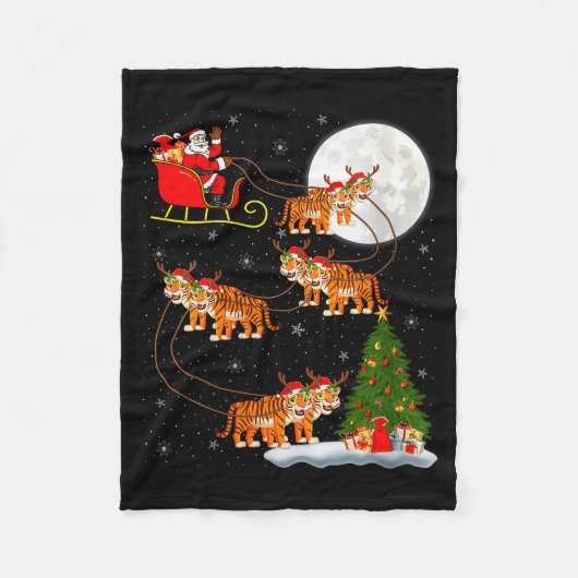Womens Tiger Santa Sleigh Flying Funny Magical Chr フリースブランケット (正面)