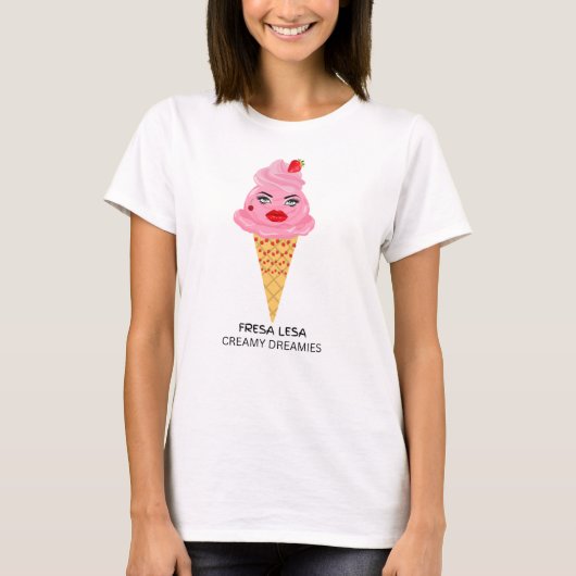 womens tshirt Fresa Lesa strawberry ice cream cone Tシャツ (正面)