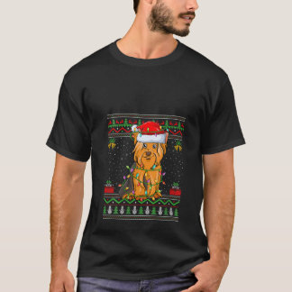 Womens Ugly Sweater Style Santa Yorkshire Terrier  Tシャツ