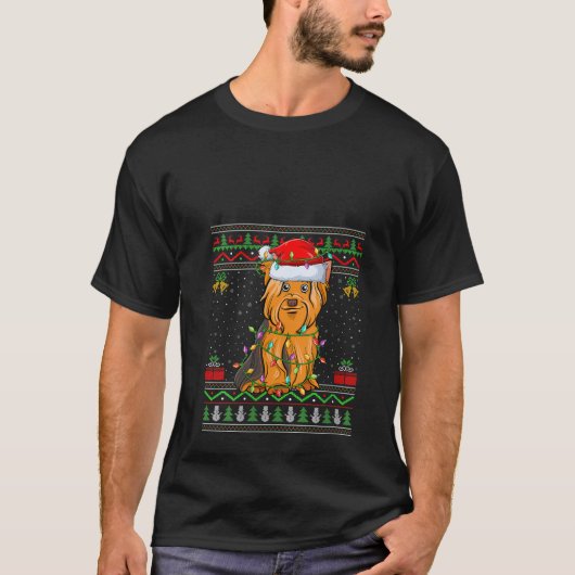 Womens Ugly Sweater Style Santa Yorkshire Terrier  Tシャツ (正面)