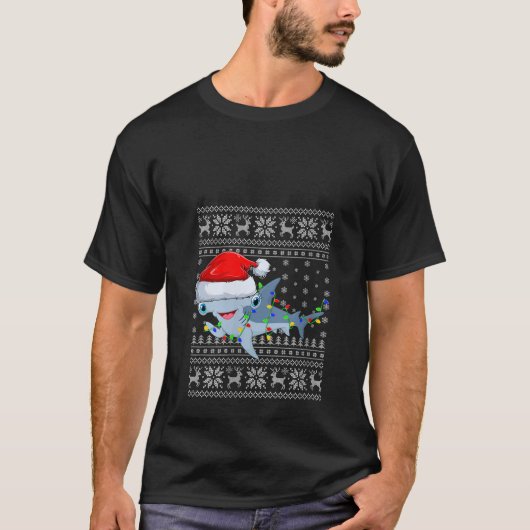 Womens Ugly Sweater Xmas Lights Santa Hammerhead S Tシャツ (正面)