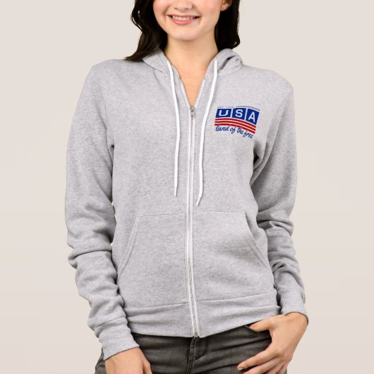 Women's USA Land of the Free Zip-Up Hoodie  パーカ (正面)