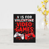 Women's V Is For Video Games Funny Valentines Game カード (黄色い花)