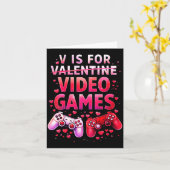 Women's V Is For Video Games Funny Valentines Game カード (黄色い花)