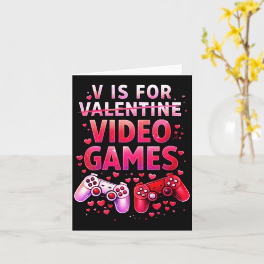 Women's V Is For Video Games Funny Valentines Game カード (黄色い花)