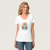 Women's V-Neck Reading Penguin Storytime Cotton Te Tシャツ (正面フル)