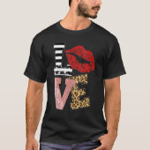 Womens Valentine Red Lips Love Leopard V Neck Tシャツ (正面)