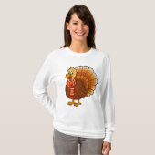 Women's Warm T-Shirt with a Cute Autumn Turkey Pri Tシャツ (正面フル)