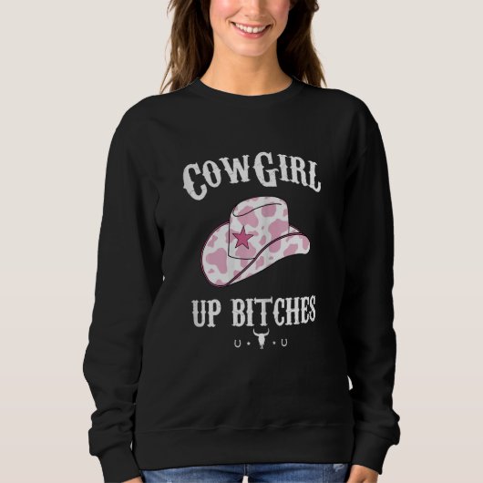 Womens Western Cowgirl Yeehaw Hippie Boho Cow Bull スウェットシャツ (正面)