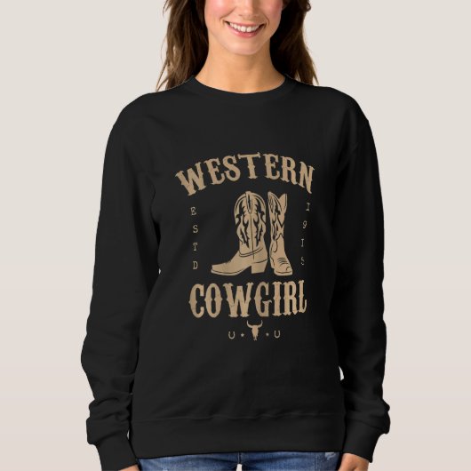 Womens Western Cowgirl Yeehaw Hippie Boho Cow Bull スウェットシャツ (正面)
